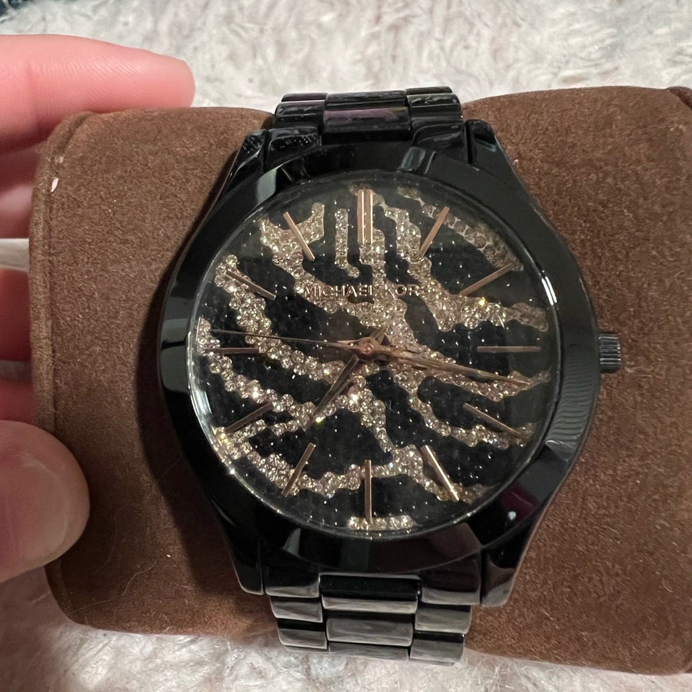 Michael Kors Watch Black and Gold Zebra Print